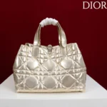 Dior Women Medium Dior Toujours Bag Metallic Gold-Tone Macrocannage Calfskin