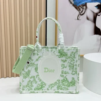 Dior Women Mini Dior Book Tote with Strap Green and White Toile de Jouy Clover