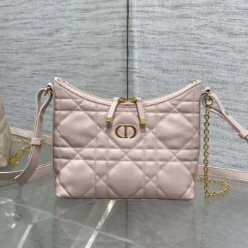 Dior Women Miss Caro Diorling Mini Bag with Chain Powder Pink Macrocannage Lambskin