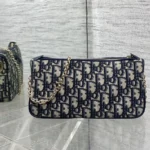 Dior Women Oblique Bow Pouch with Chain Blue Dior Oblique Jacquard