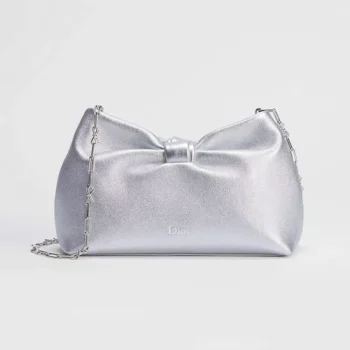 Dior Women Or Small Dior Bow Bag Silver-Tone Laminated Lambskin