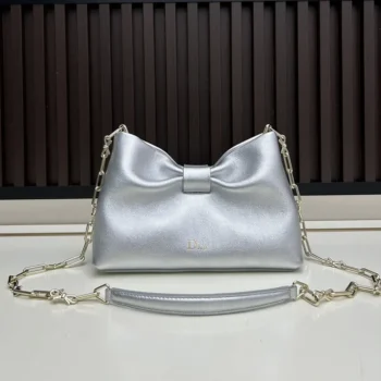 Dior Women Or Small Dior Bow Bag Silver-Tone Laminated Lambskin