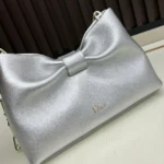 Dior Women Or Small Dior Bow Bag Silver-Tone Laminated Lambskin