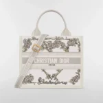 Dior Women Small Dior Book Tote Multicolor Amour de Roses Embroidery and Latte Calfskin