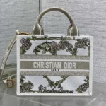 Dior Women Small Dior Book Tote Multicolor Amour de Roses Embroidery and Latte Calfskin