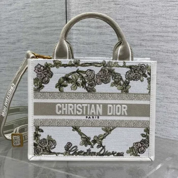Dior Women Small Dior Book Tote Multicolor Amour de Roses Embroidery and Latte Calfskin