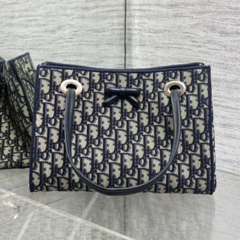 Dior Women Small Shopping Bag Blue Dior Oblique Jacquard M1410OTZQ