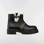 Gucci Women DiorAlps D-Quest Ankle Boot Black Grained Calfskin and White Lambskin Shearling