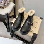 Gucci Women DiorAlps D-Quest Ankle Boot Black Grained Calfskin and White Lambskin Shearling