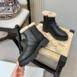 Gucci Women DiorAlps D-Quest Ankle Boot Black Grained Calfskin and White Lambskin Shearling