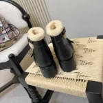 Gucci Women DiorAlps D-Quest Ankle Boot Black Grained Calfskin and White Lambskin Shearling