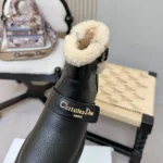 Gucci Women DiorAlps D-Quest Ankle Boot Black Grained Calfskin and White Lambskin Shearling