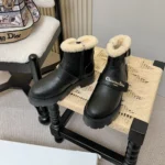 Gucci Women DiorAlps D-Quest Ankle Boot Black Grained Calfskin and White Lambskin Shearling