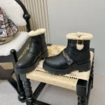 Gucci Women DiorAlps D-Quest Ankle Boot Black Grained Calfskin and White Lambskin Shearling