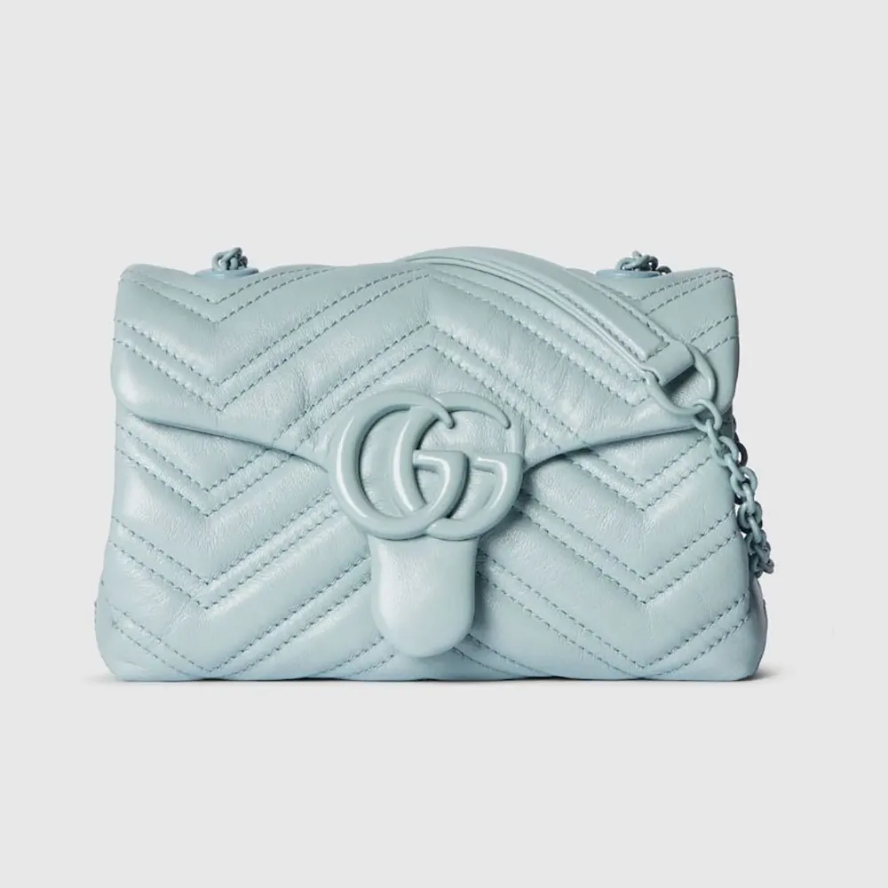 Gucci Women GG Marmont Mini Shoulder Bag-Blue 856368AAFS1 (1) Gucci Women GG Marmont Mini Shoulder Bag-Blue 856368AAFS1