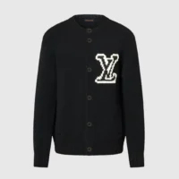 Louis Vuitton LV Men Chunky Intarsia Signature Cardigan-Black 1AJBXP