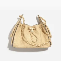 Chanel Women 25 Mini Handbag Braided Raffia Calfskin & Gold-Tone Metal 