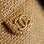 Chanel Women 25 Mini Handbag Braided Raffia Calfskin & Gold-Tone Metal 