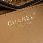 Chanel Women 25 Mini Handbag Braided Raffia Calfskin & Gold-Tone Metal 