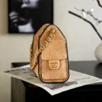 Chanel Women 25 Mini Handbag Braided Raffia Calfskin & Gold-Tone Metal 