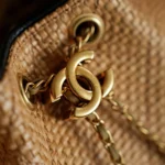 Chanel Women 25 Mini Handbag Braided Raffia Calfskin & Gold-Tone Metal 