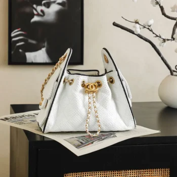 Chanel Women 25 Mini Handbag Braided Raffia Calfskin & Gold-Tone Metal AS5631