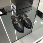 Chanel Women Black CC Leather Braided Mules