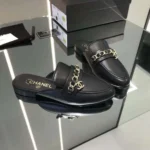 Chanel Women Black CC Leather Braided Mules