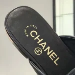 Chanel Women Black CC Leather Braided Mules