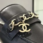 Chanel Women Black CC Leather Braided Mules