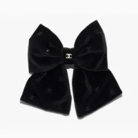 Chanel Women Bow Barrette Velvet Strass-Black AAB662B22961