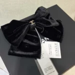 Chanel Women Bow Barrette Velvet Strass-Black AAB662B22961