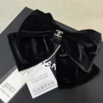 Chanel Women Bow Barrette Velvet Strass-Black AAB662B22961