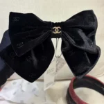 Chanel Women Bow Barrette Velvet Strass-Black AAB662B22961