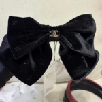 Chanel Women Bow Barrette Velvet Strass-Black AAB662B22961