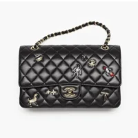 Chanel Women Classic 11.12 Handbag Lambskin Enamel Strass Silver-Tone & Gold-Tone Metal