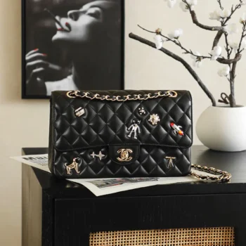 Chanel Women Classic 11.12 Handbag Lambskin Enamel Strass Silver-Tone & Gold-Tone Metal