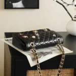 Chanel Women Classic 11.12 Handbag Lambskin Enamel Strass Silver-Tone & Gold-Tone Metal