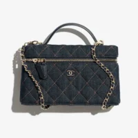 Chanel Women Classic Vanity with Chain Denim Gold Tone Metal-AP4385