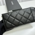 Chanel Women Classic Wallet with Chain Grained Shiny Calfskin Gold Tone Metal-Black