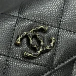 Chanel Women Classic Wallet with Chain Grained Shiny Calfskin Gold Tone Metal-Black