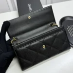 Chanel Women Classic Wallet with Chain Grained Shiny Calfskin Gold Tone Metal-Black