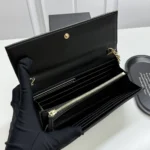 Chanel Women Classic Wallet with Chain Grained Shiny Calfskin Gold Tone Metal-Black