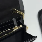 Chanel Women Classic Wallet with Chain Grained Shiny Calfskin Gold Tone Metal-Black