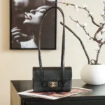 Chanel Women Clutch With Leather Strap Grained Shiny Calfskin & Gold-Tone Metal-Black