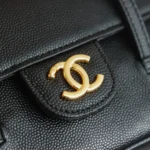 Chanel Women Clutch With Leather Strap Grained Shiny Calfskin & Gold-Tone Metal-Black