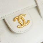 Chanel Women Clutch With Leather Strap Grained Shiny Calfskin & Gold-Tone Metal-White