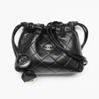 Chanel Women Clutch With Leather Strap Lambskin & Gold-Tone Metal-Black
