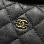 Chanel Women Clutch With Leather Strap Lambskin & Gold-Tone Metal-Black
