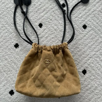 Chanel Women Clutch With Leather Strap Suede Calfskin Lambskin & Gold-Tone Metal